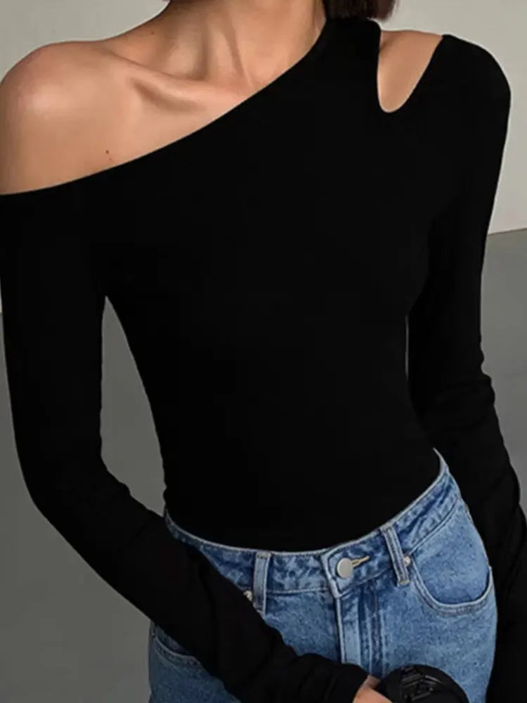 Women's Long Sleeve Off-The-Shoulder Top with Slim Fit