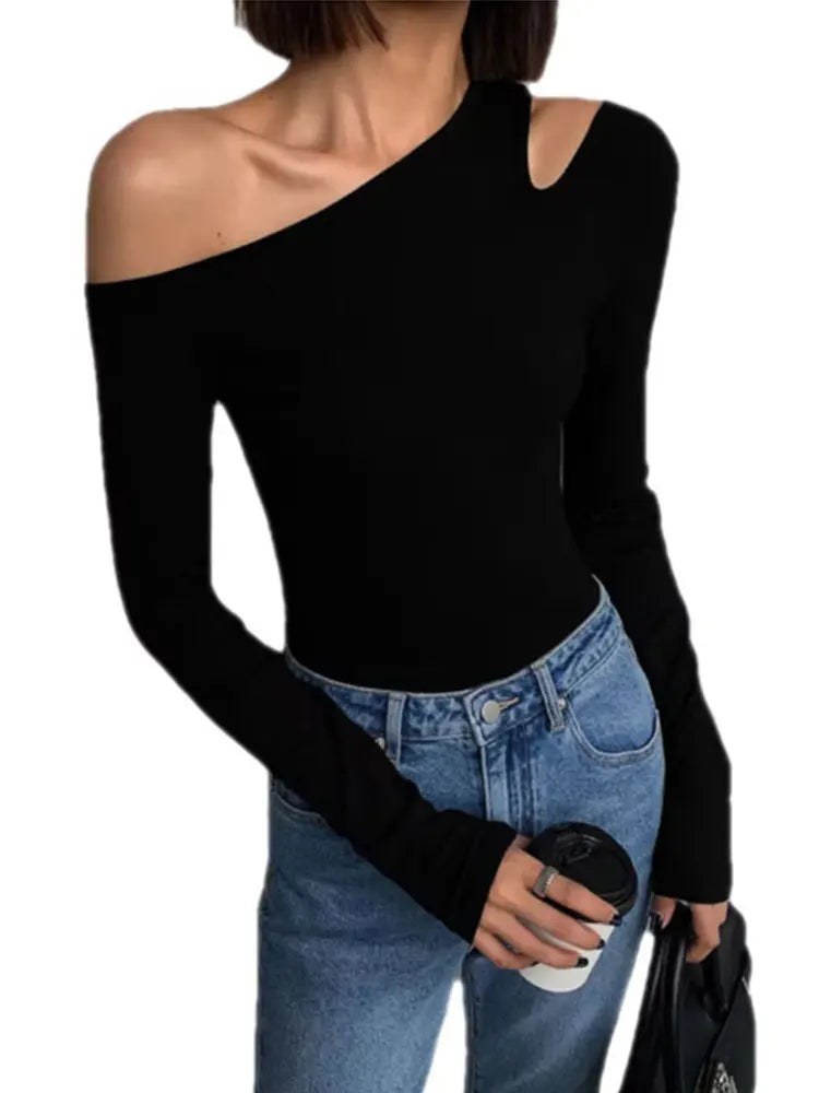 Women's Long Sleeve Off-The-Shoulder Top with Slim Fit