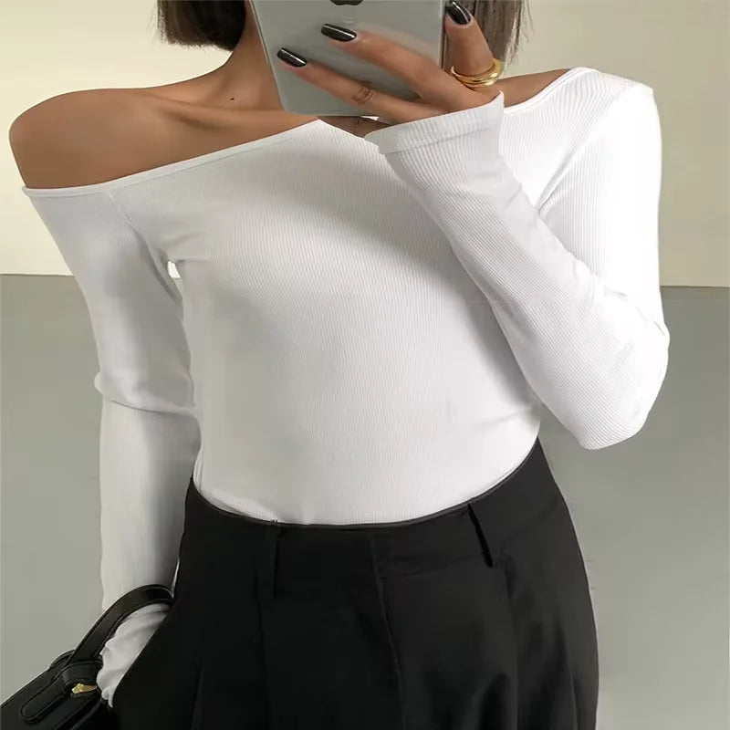 Women's Long Sleeve Off-The-Shoulder Top with Slim Fit