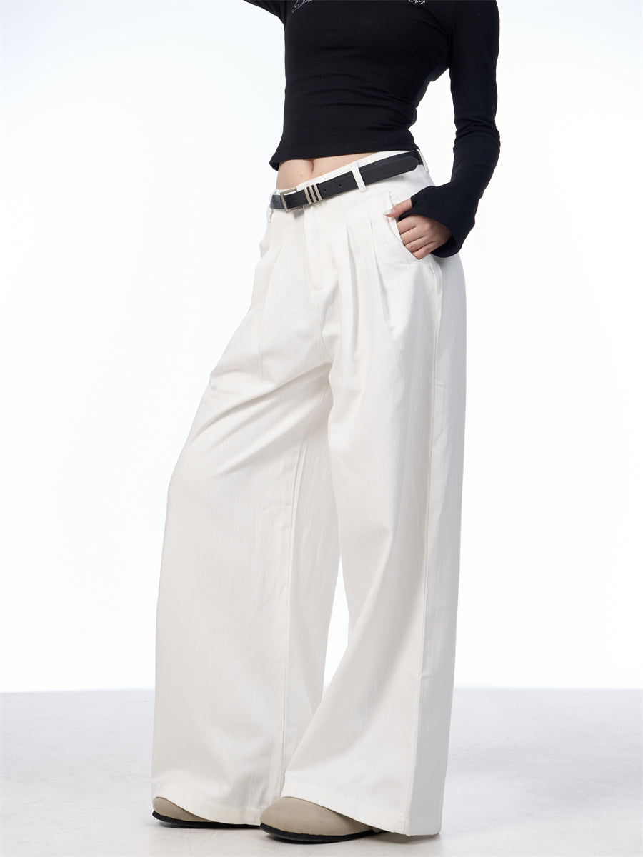 Women's High-Waisted Wide Leg Trousers with Retro Straight Cut