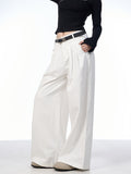 Women's High-Waisted Wide Leg Trousers with Retro Straight Cut