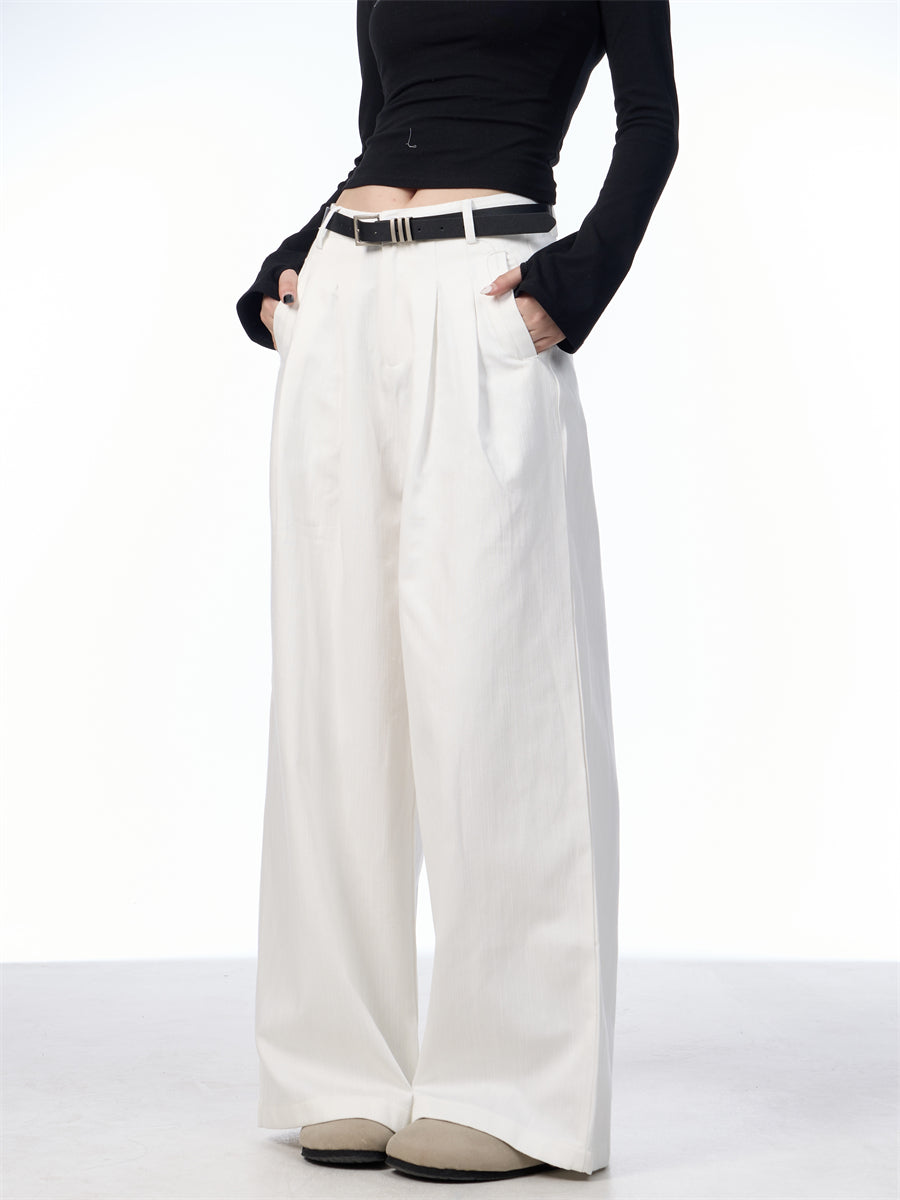 Women's High-Waisted Wide Leg Trousers with Retro Straight Cut