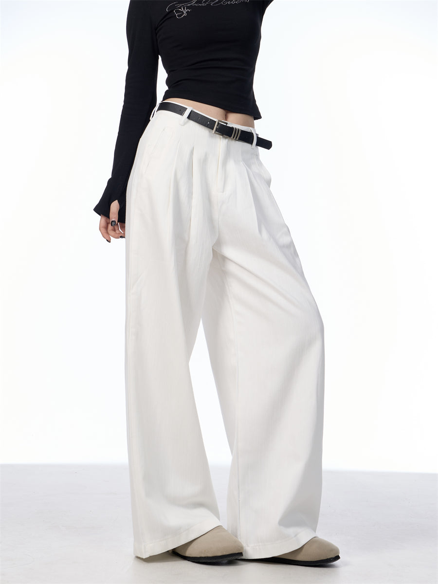Women's High-Waisted Wide Leg Trousers with Retro Straight Cut