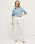 Women's Wide-Leg Linen Trousers with Elastic Drawstring Waist