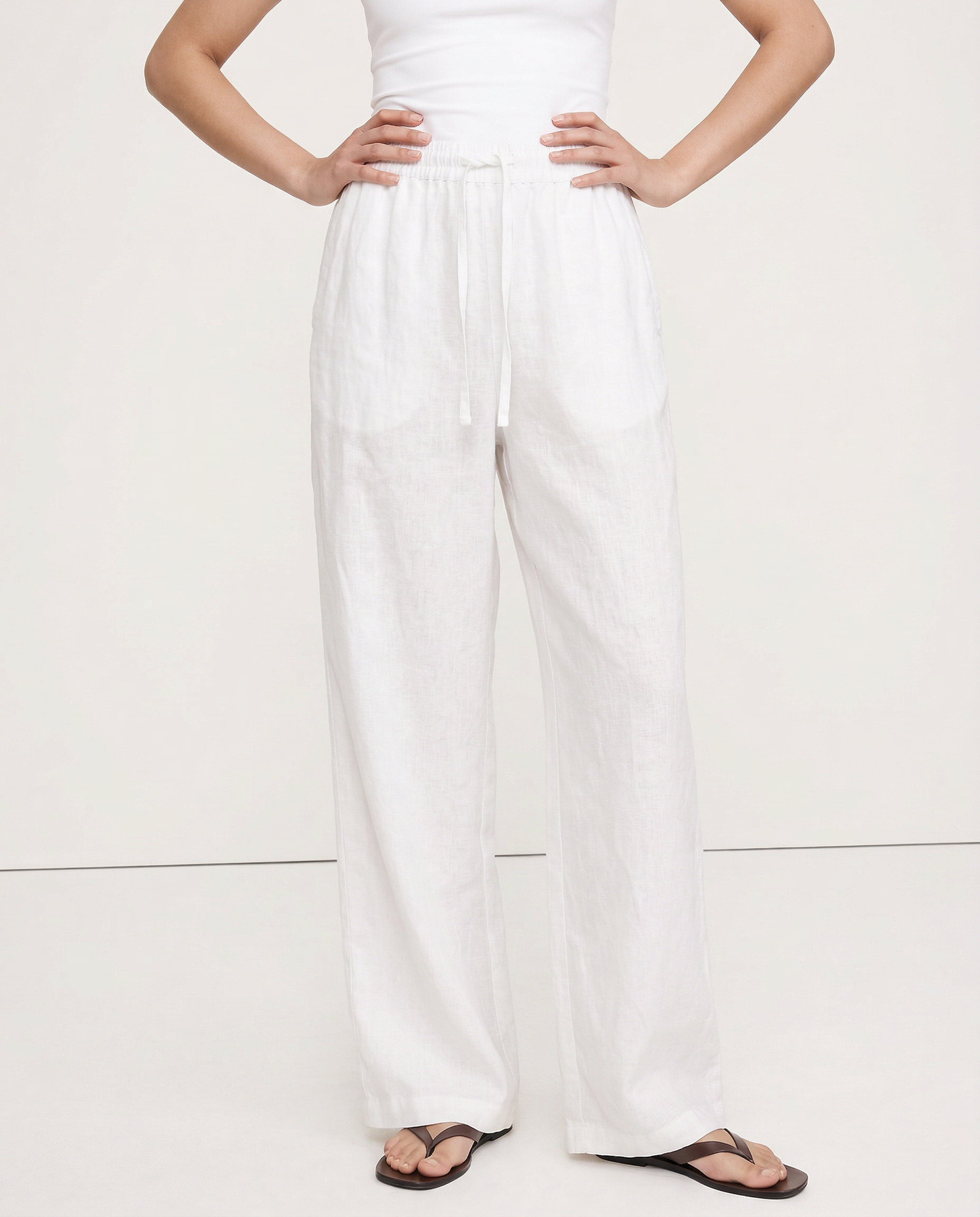 Women's Wide-Leg Linen Trousers with Elastic Drawstring Waist