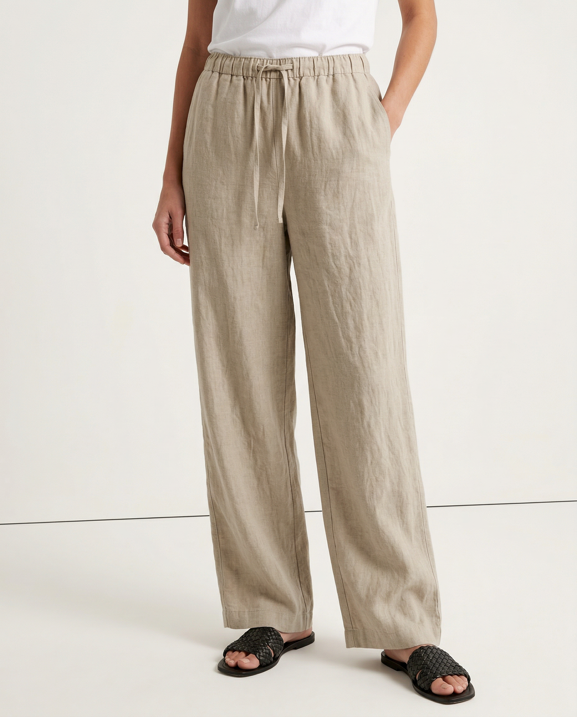 Women's Wide-Leg Linen Trousers with Elastic Drawstring Waist