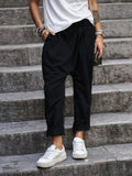 Women's Wide-Leg Cropped Trousers with Elastic Waist and Pleat