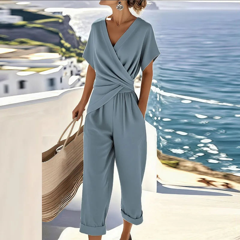 Women's Wrap Top and Wide-Leg Trouser Co-ord Set
