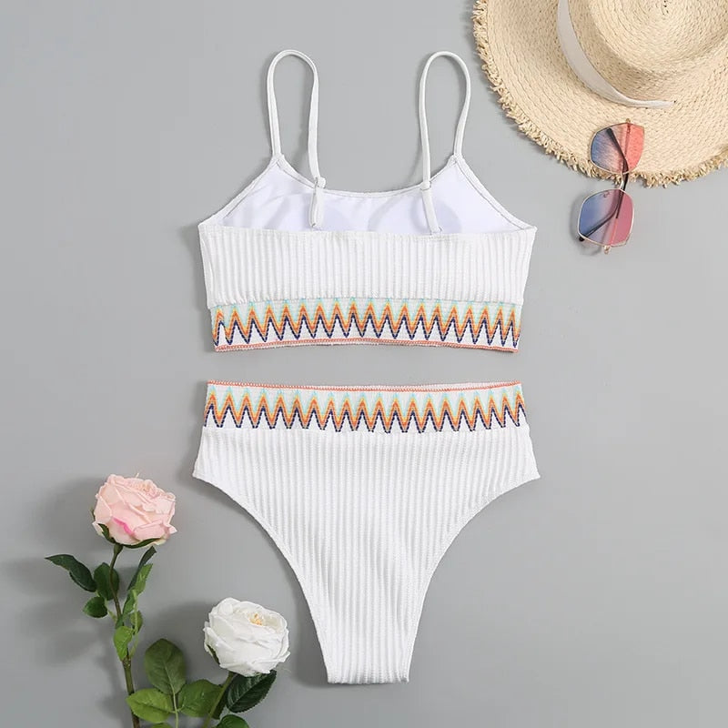 Women's High-Waisted Two-Piece Bikini with Adjustable Straps