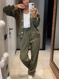 Women's Knitted Wide-Leg Co-ord Set with Button Cardigan and Joggers