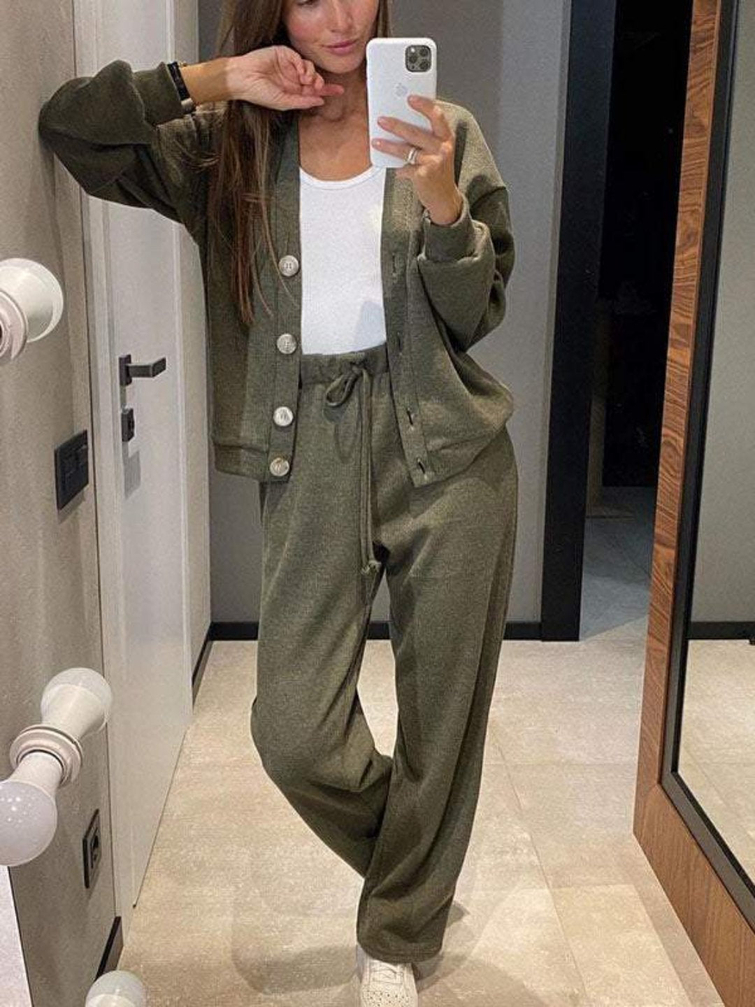 Women's Knitted Wide-Leg Co-ord Set with Button Cardigan and Joggers