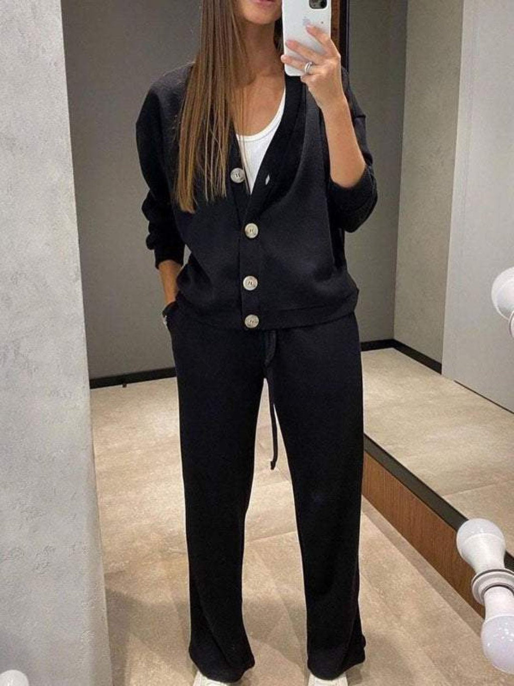 Women's Knitted Wide-Leg Co-ord Set with Button Cardigan and Joggers