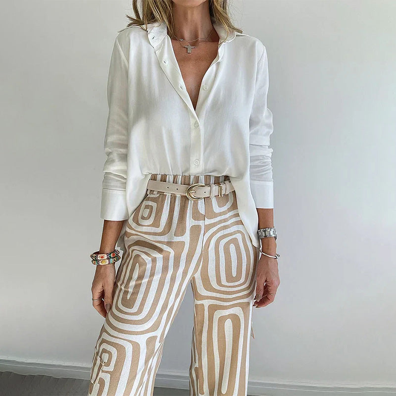 Women's High-Waisted Wide-Leg Trouser Set with Belt and Pockets