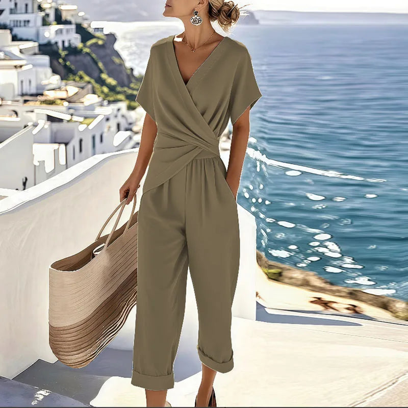 Women's Wrap Top and Wide-Leg Trouser Co-ord Set