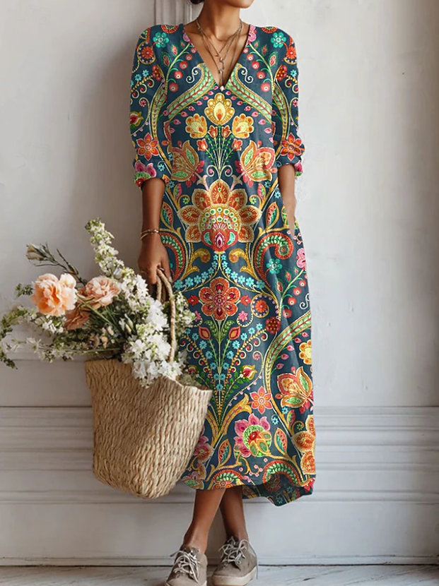 Women's Mosaic Print Casual Dress with Relaxed Silhouette