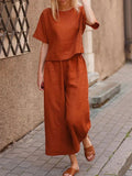 Women's Wide-Leg Co-Ord Set with Short-Sleeve Top and Elastic Waist
