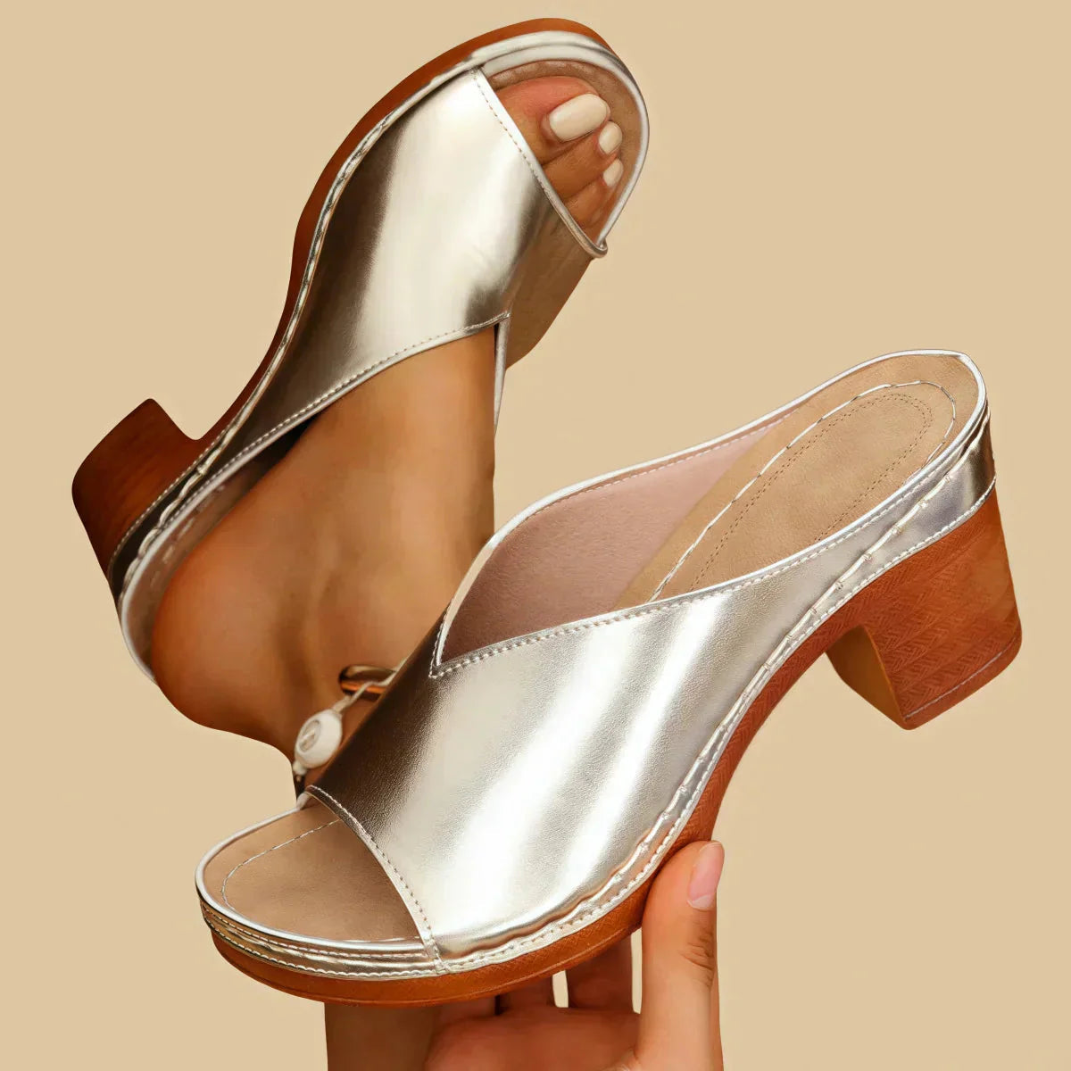 Women's Open-Toe Block Heel Mules