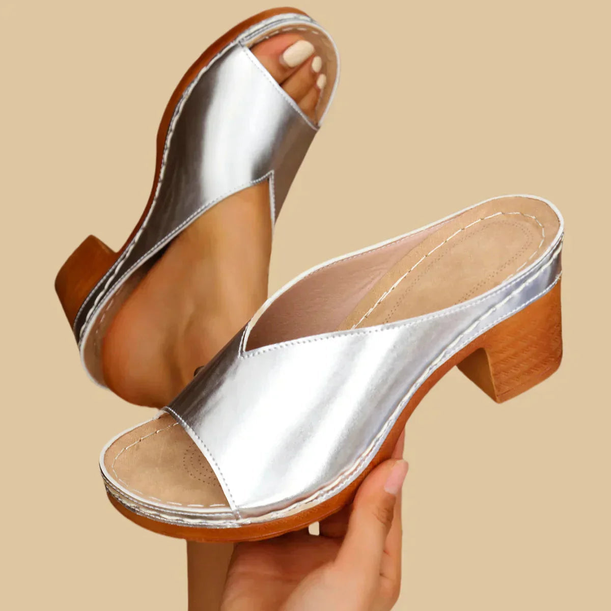 Women's Open-Toe Block Heel Mules