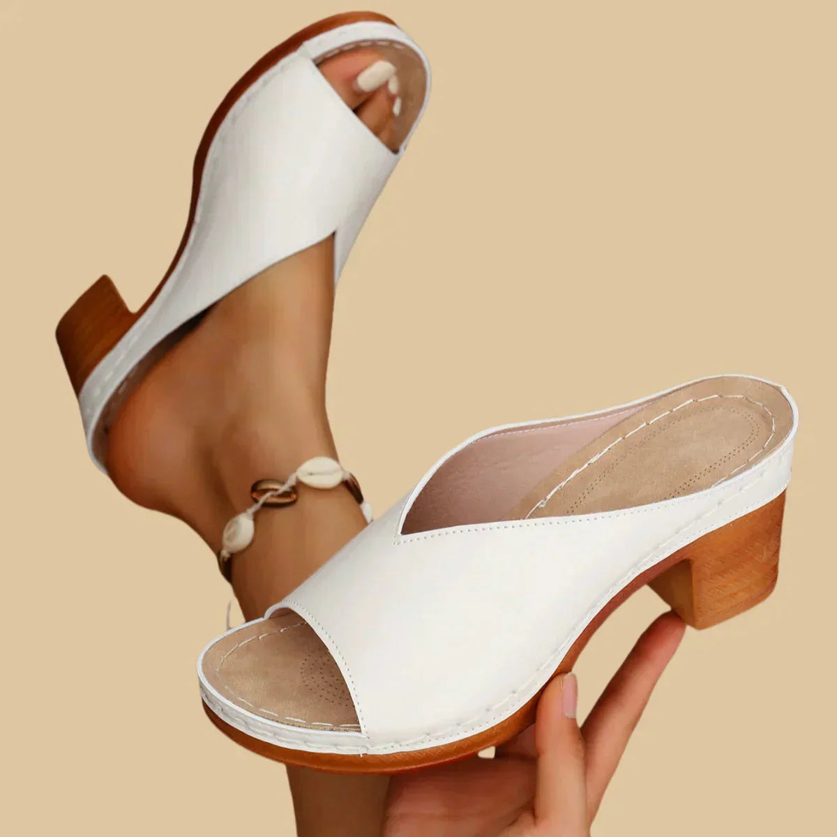 Women's Open-Toe Block Heel Mules