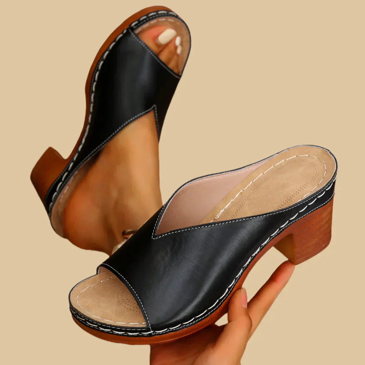 Women's Open-Toe Block Heel Mules
