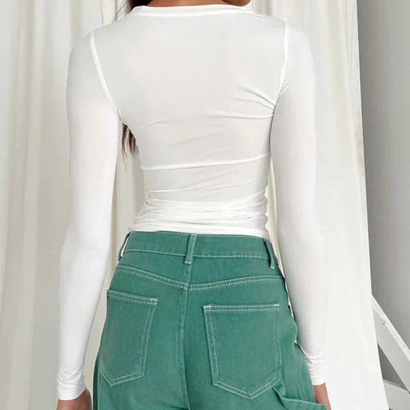 Women's Long Sleeve Slim-Fit Top with O-Neck