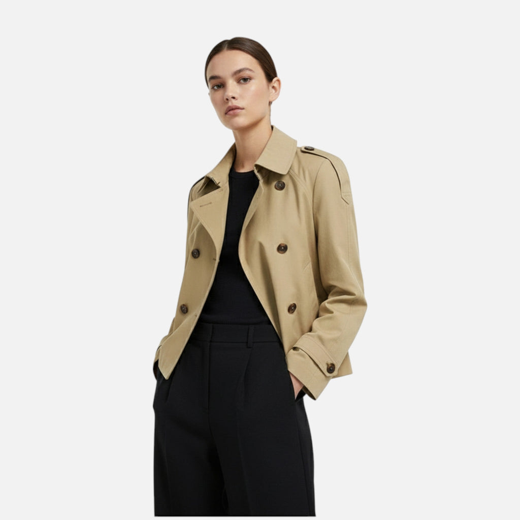Women's Short Double-Breasted Belted Trench Coat
