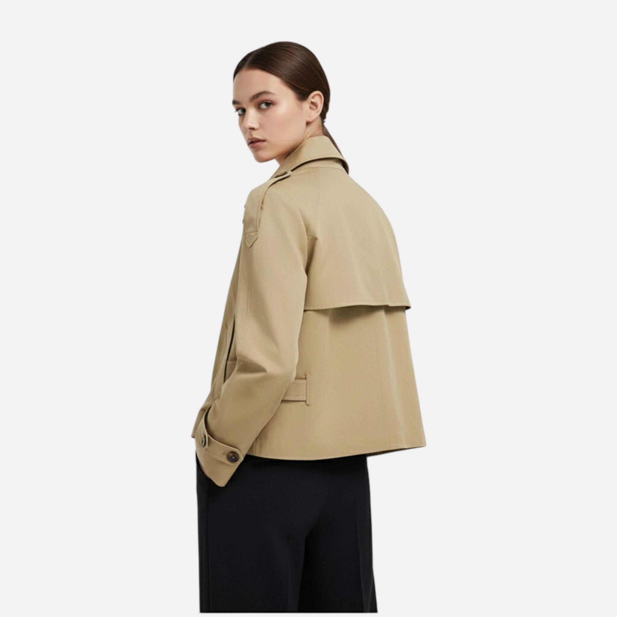 Women's Short Double-Breasted Belted Trench Coat