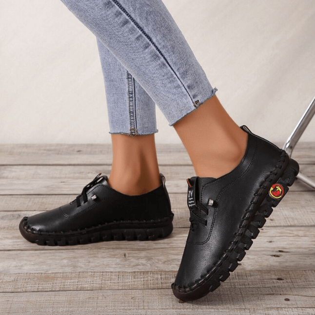 Women's Lace-Up Vegan Leather Shoes with Treaded Sole
