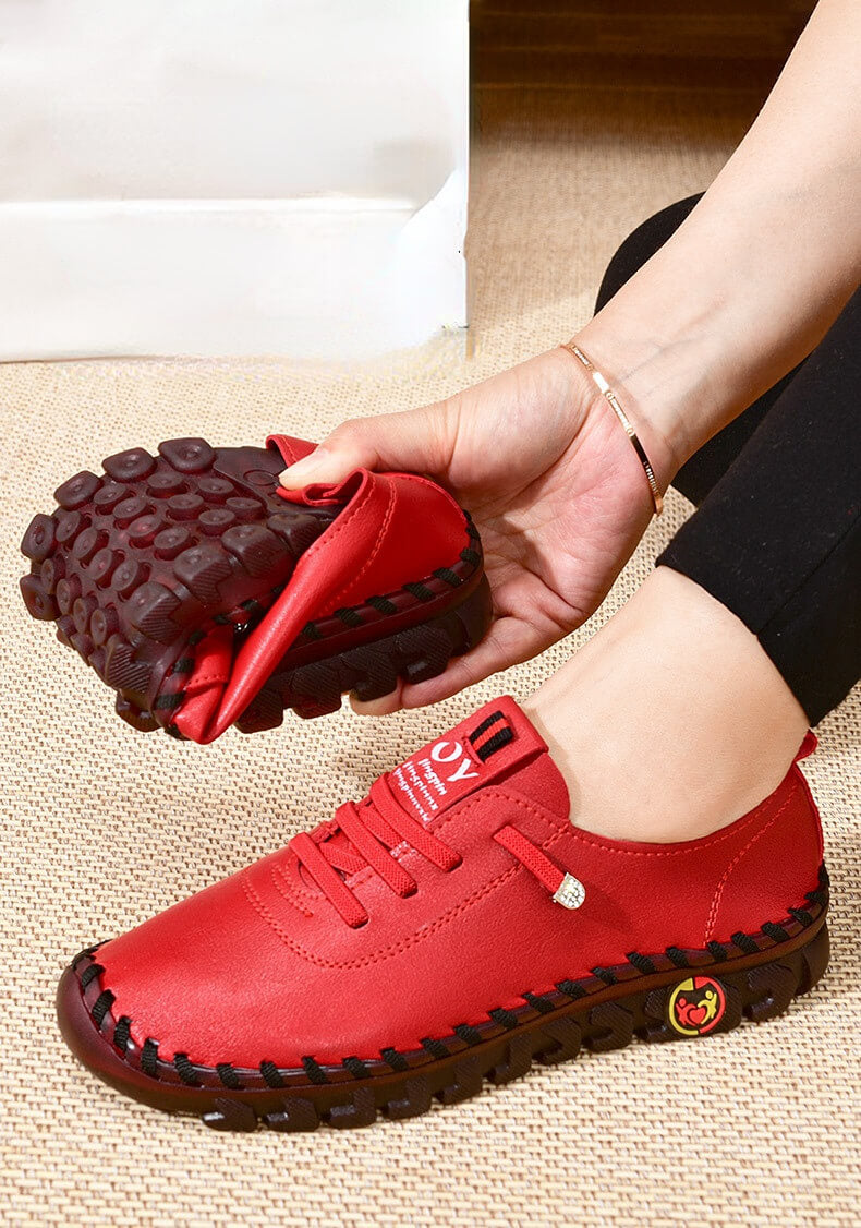Women's Lace-Up Vegan Leather Shoes with Treaded Sole