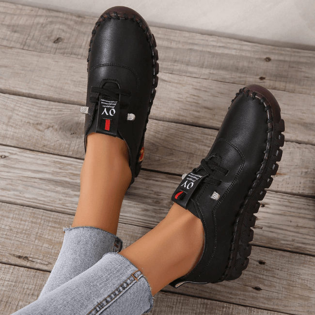 Women's Lace-Up Vegan Leather Shoes with Treaded Sole
