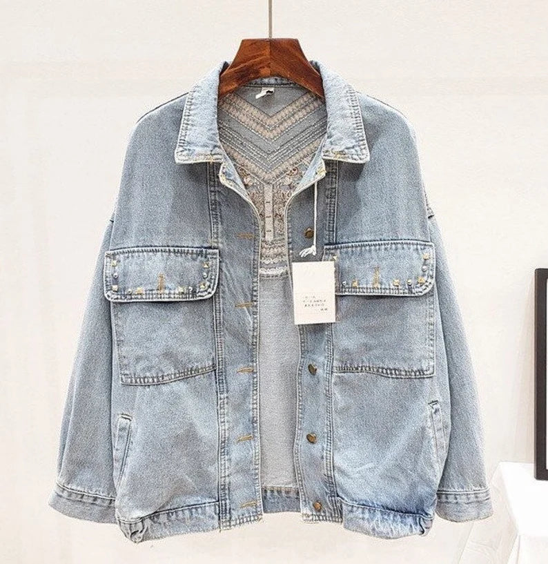 Boho Brooklynn Denim Jacket | A Unique Jacket with Floral Print and Fringes