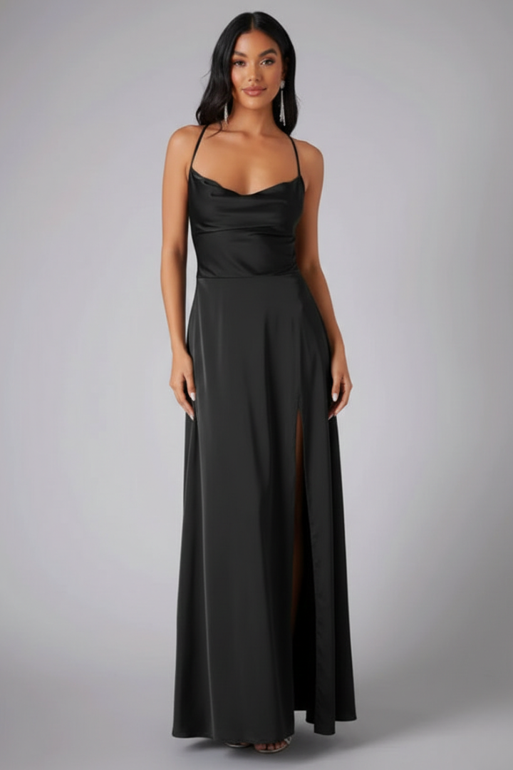 Women's Elegant Sleeveless Autumn Wedding Guest Dress with Side Slit