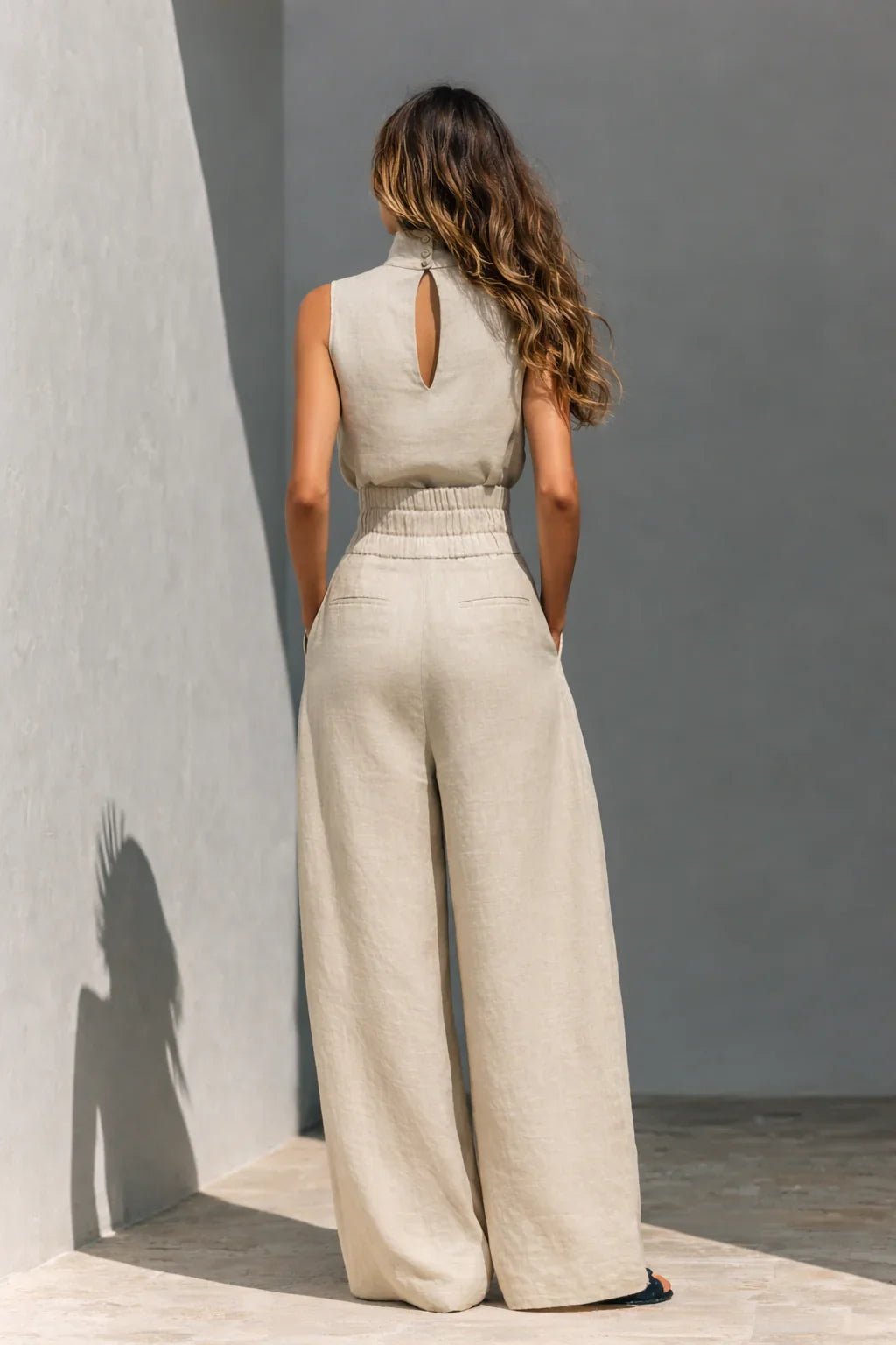 Women's High-Neck Wide-Leg Co-Ord Set with Pleated Waist