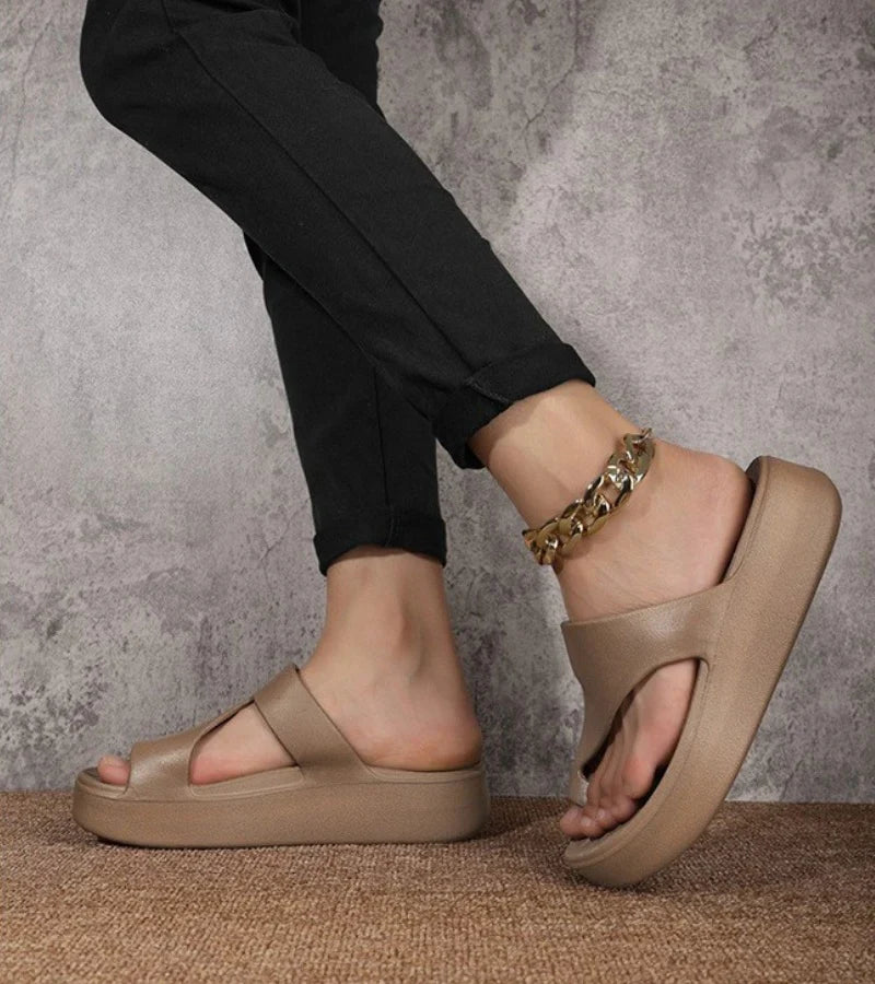 Women's Platform Wedge Slide Sandals with Quilted Footbed
