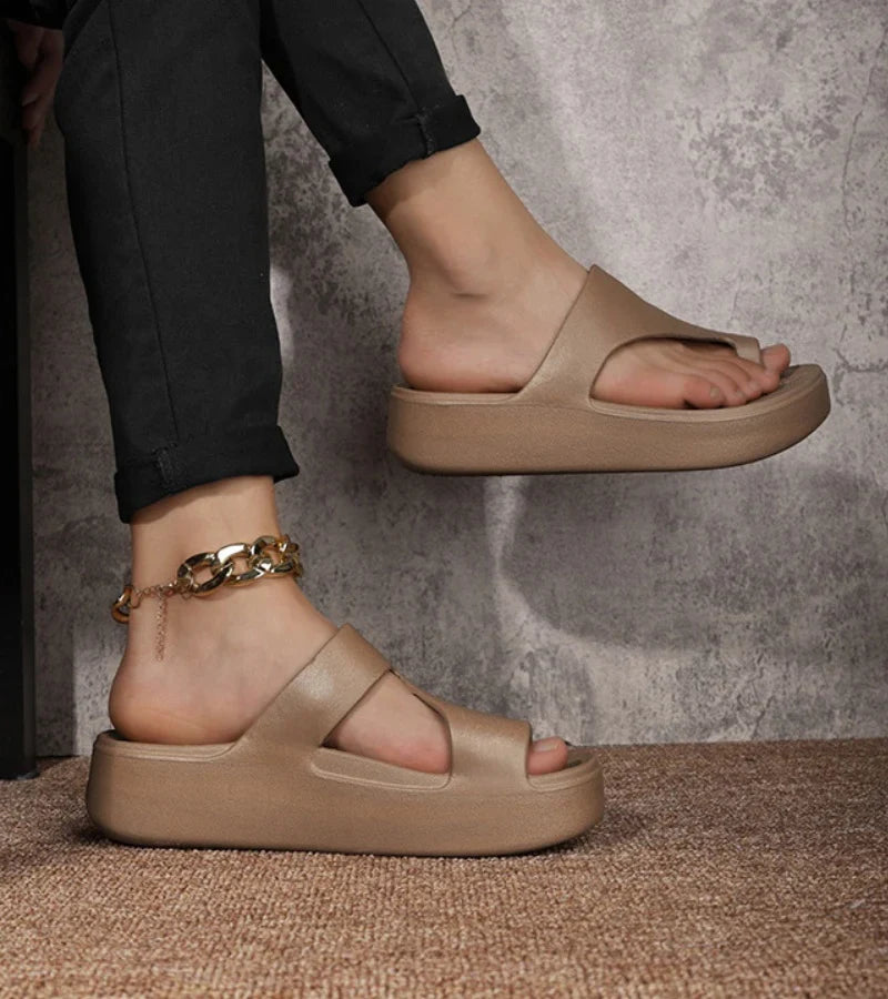 Women's Platform Wedge Slide Sandals with Quilted Footbed