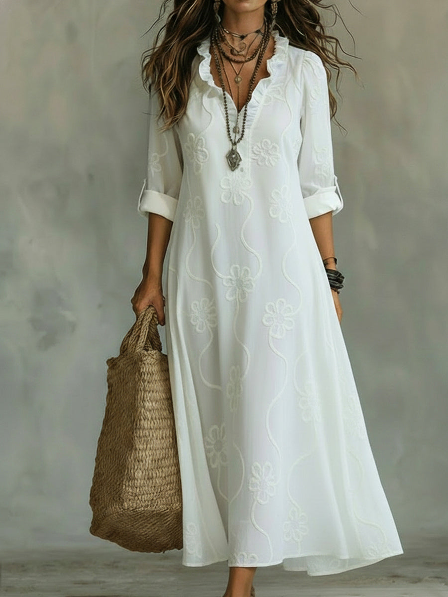 Women's Long Floral Embroidered Autumn Wedding Guest Dress