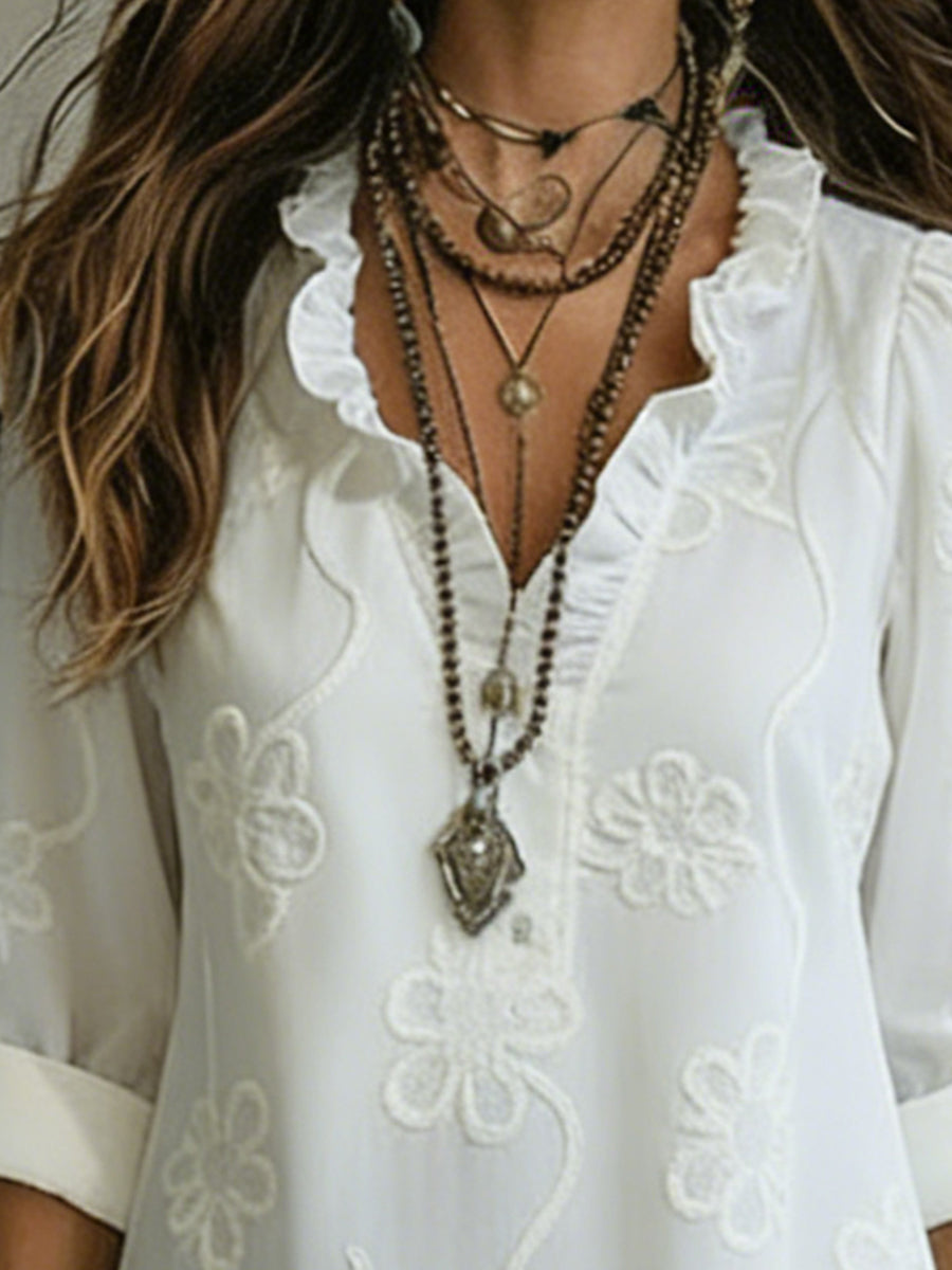 Women's Long Floral Embroidered Autumn Wedding Guest Dress