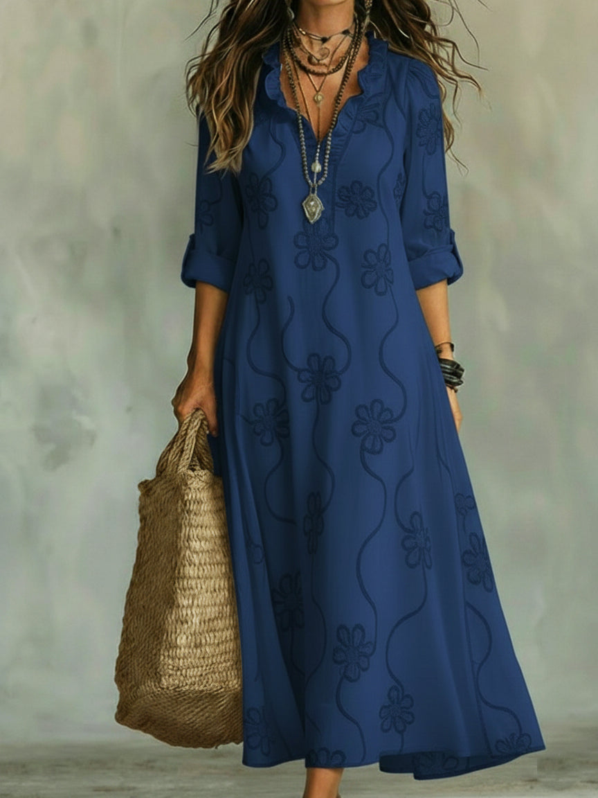 Women's Long Floral Embroidered Autumn Wedding Guest Dress