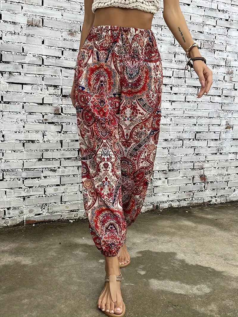 Boho-Chic Women's Pants with Graphic Print – Solara