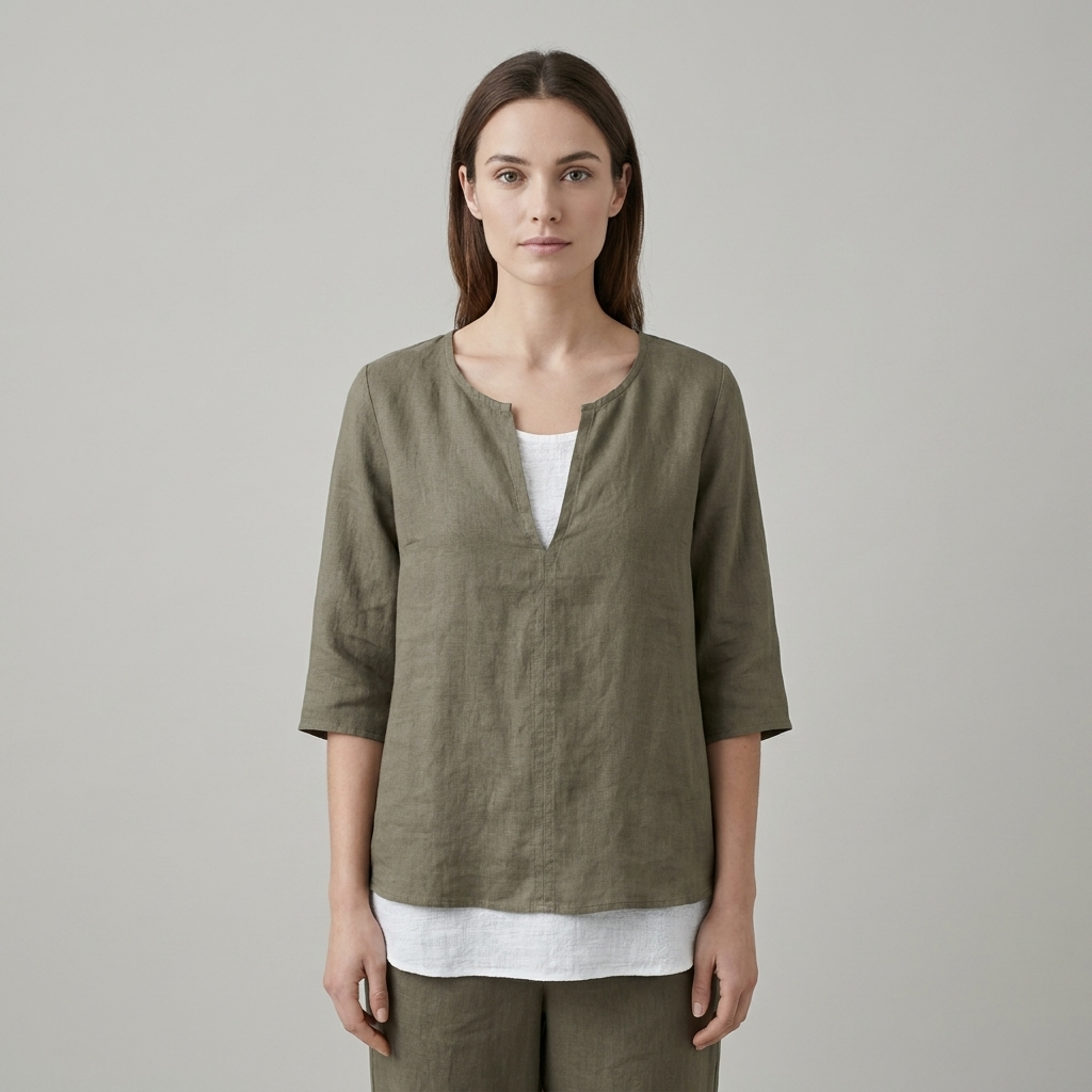 Women's 3/4 Sleeve V-Neck Blouse with Asymmetric Hem