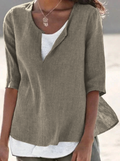 Women's 3/4 Sleeve V-Neck Blouse with Asymmetric Hem