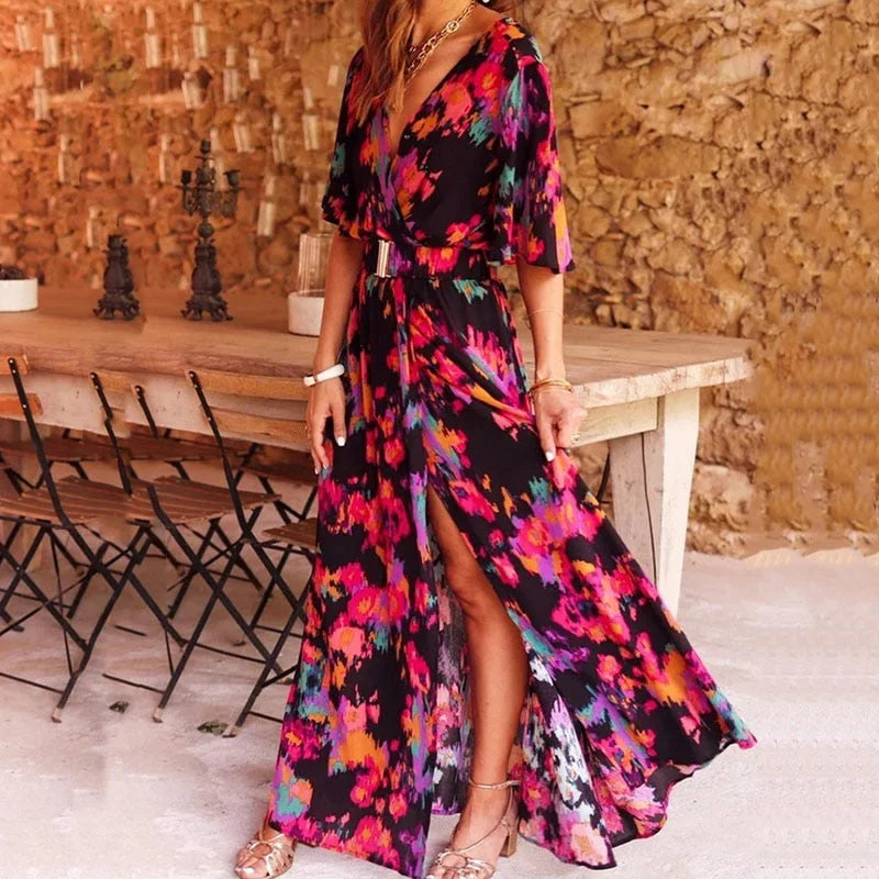 Women's Animal Print Wrap Dress with Side Slit