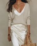Women's Ribbed V-Neck Jumper with Long Sleeves