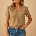Charlotte | Women's Textured Lace-Trim V-Neck Blouse