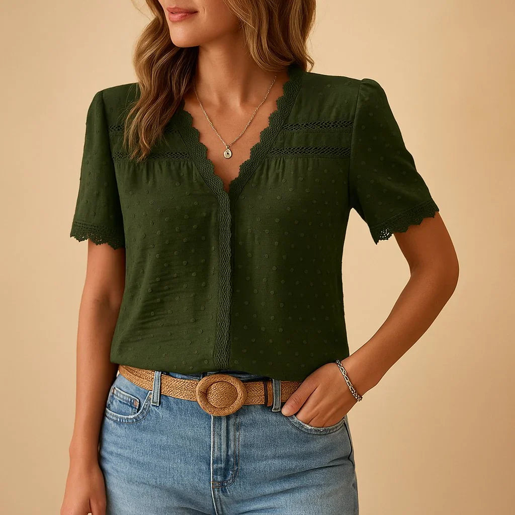 Charlotte | Women's Textured Lace-Trim V-Neck Blouse