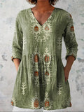 Women's Embroidered V-Neck Blouse with Three-Quarter Sleeves