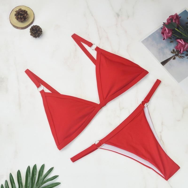 Women's Classic Triangle Bikini Set with Adjustable Straps