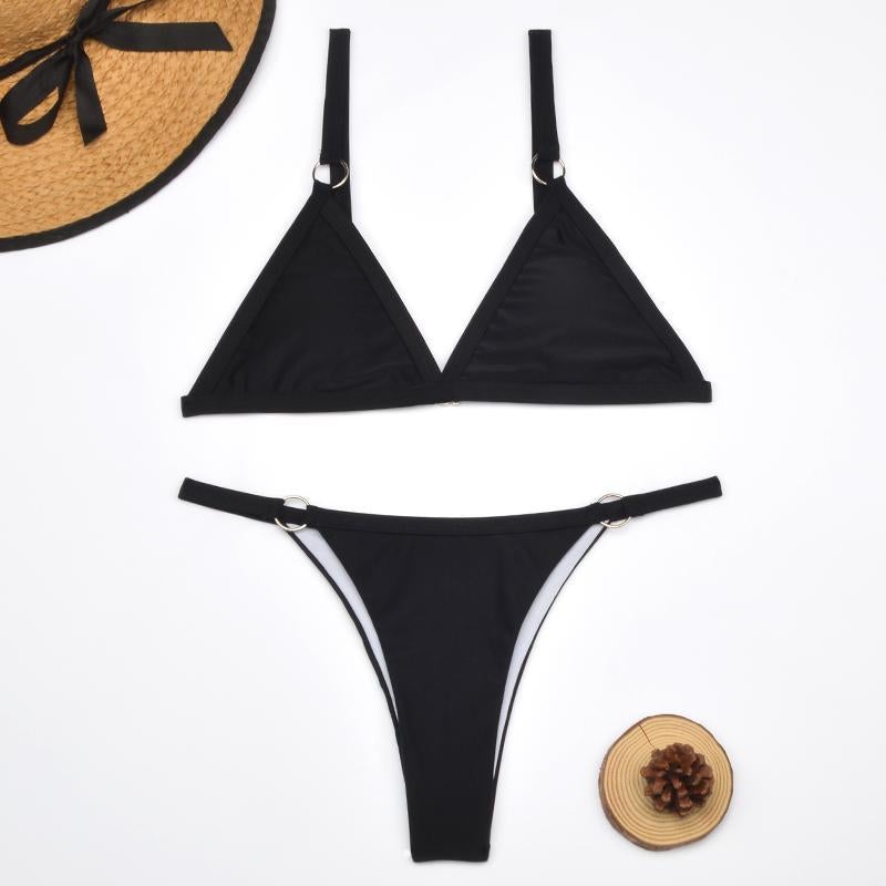 Women's Classic Triangle Bikini Set with Adjustable Straps