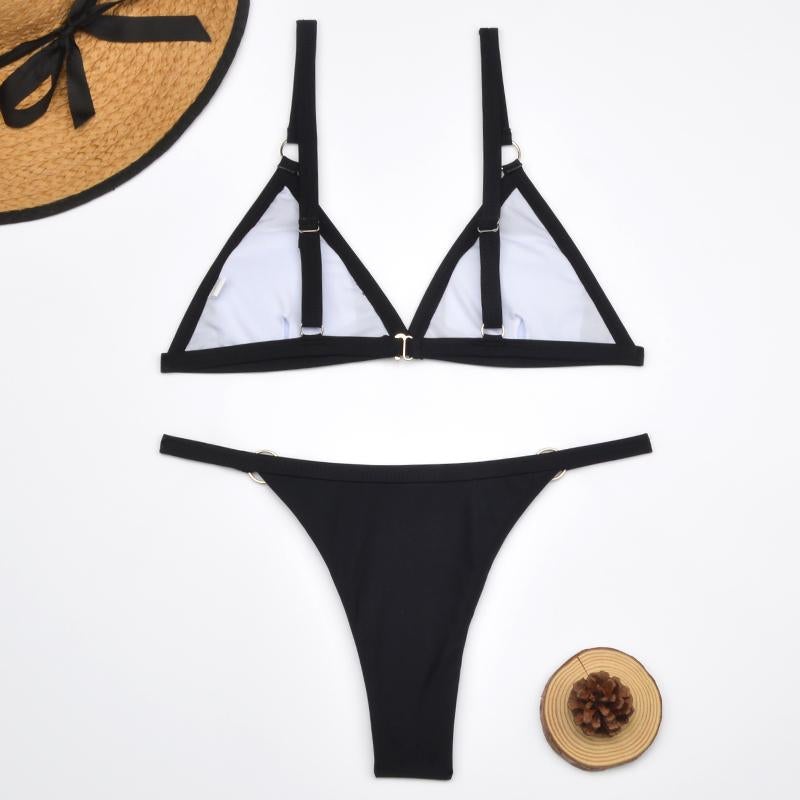 Women's Classic Triangle Bikini Set with Adjustable Straps