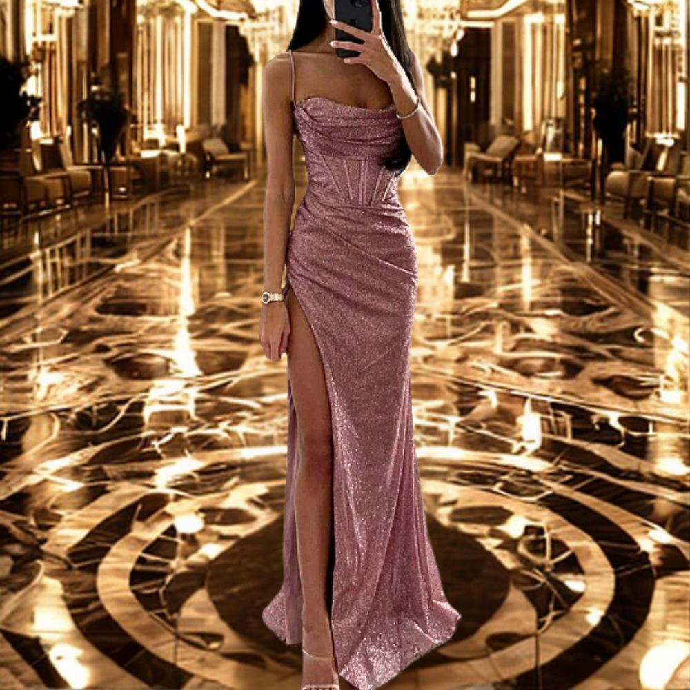 Elegant Satin Evening Dress with Heart-Shaped Neckline – Aurora